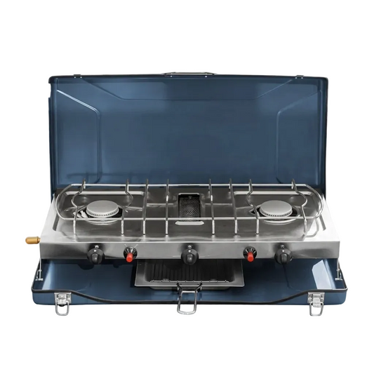 Stainless Steel Portable Dual-Burner Stove with Infrared Bottom Grill