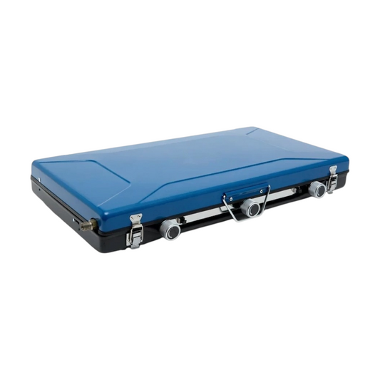 Portable Three-Burner Camp Stove with Integrated Grill