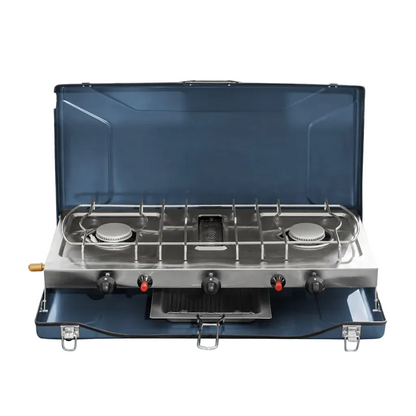 Stainless Steel Portable Dual-Burner Stove with Infrared Bottom Grill
