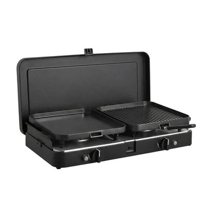 Compact Portable Dual-Burner Tabletop Gas Stove & Grill System with Piezo