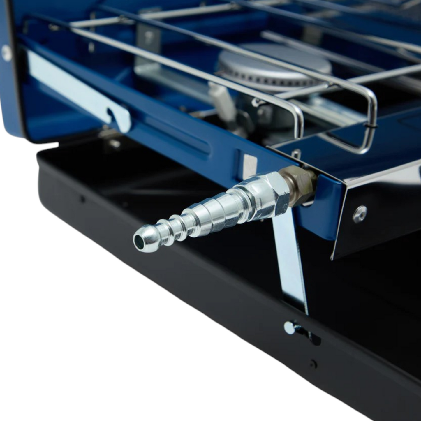 Portable Three-Burner Camp Stove with Integrated Grill