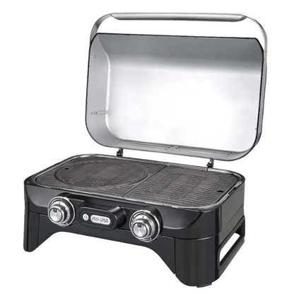 Dual-Burner Smart Tabletop Gas Grill with Digital Thermometer and Radiant Heating