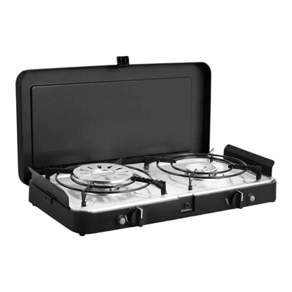 Compact Portable Dual-Burner Tabletop Gas Stove & Grill System with Piezo
