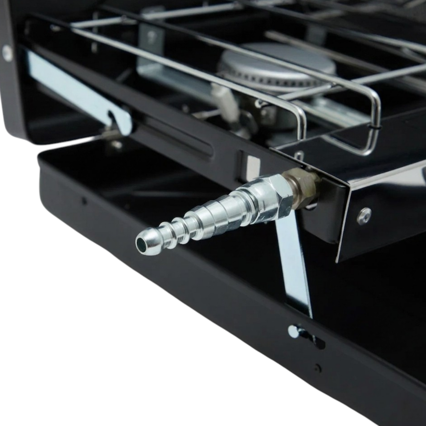 Portable Three-Burner Camp Stove with Integrated Grill