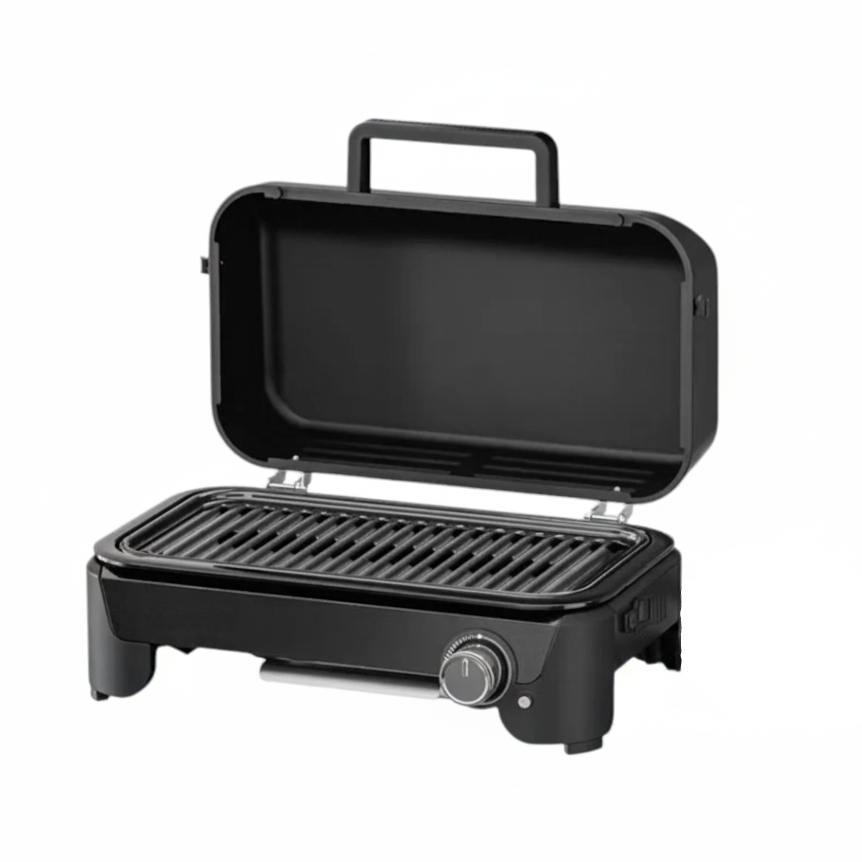Compact Portable Gas Tabletop Grill with Non-Stick Cast Aluminum Plate
