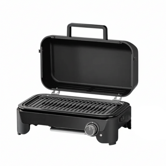 Compact Portable Gas Tabletop Grill with Non-Stick Cast Aluminum Plate