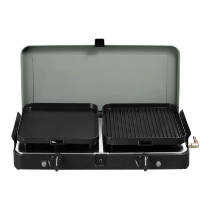 Compact Portable Dual-Burner Tabletop Gas Stove & Grill System with Piezo