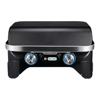 Dual-Burner Smart Tabletop Gas Grill with Digital Thermometer and Radiant Heating