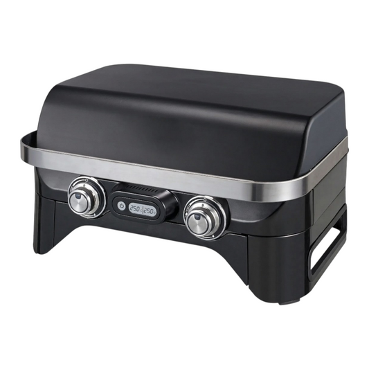 Dual-Burner Smart Tabletop Gas Grill with Digital Thermometer and Radiant Heating