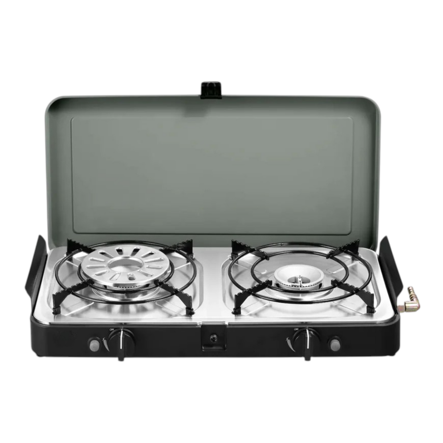Compact Portable Dual-Burner Tabletop Gas Stove & Grill System with Piezo