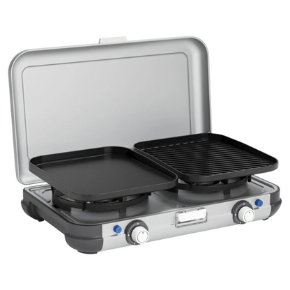 Dual-Burner Portable Camping Stove & Grill System (CV Cartridge Connection)