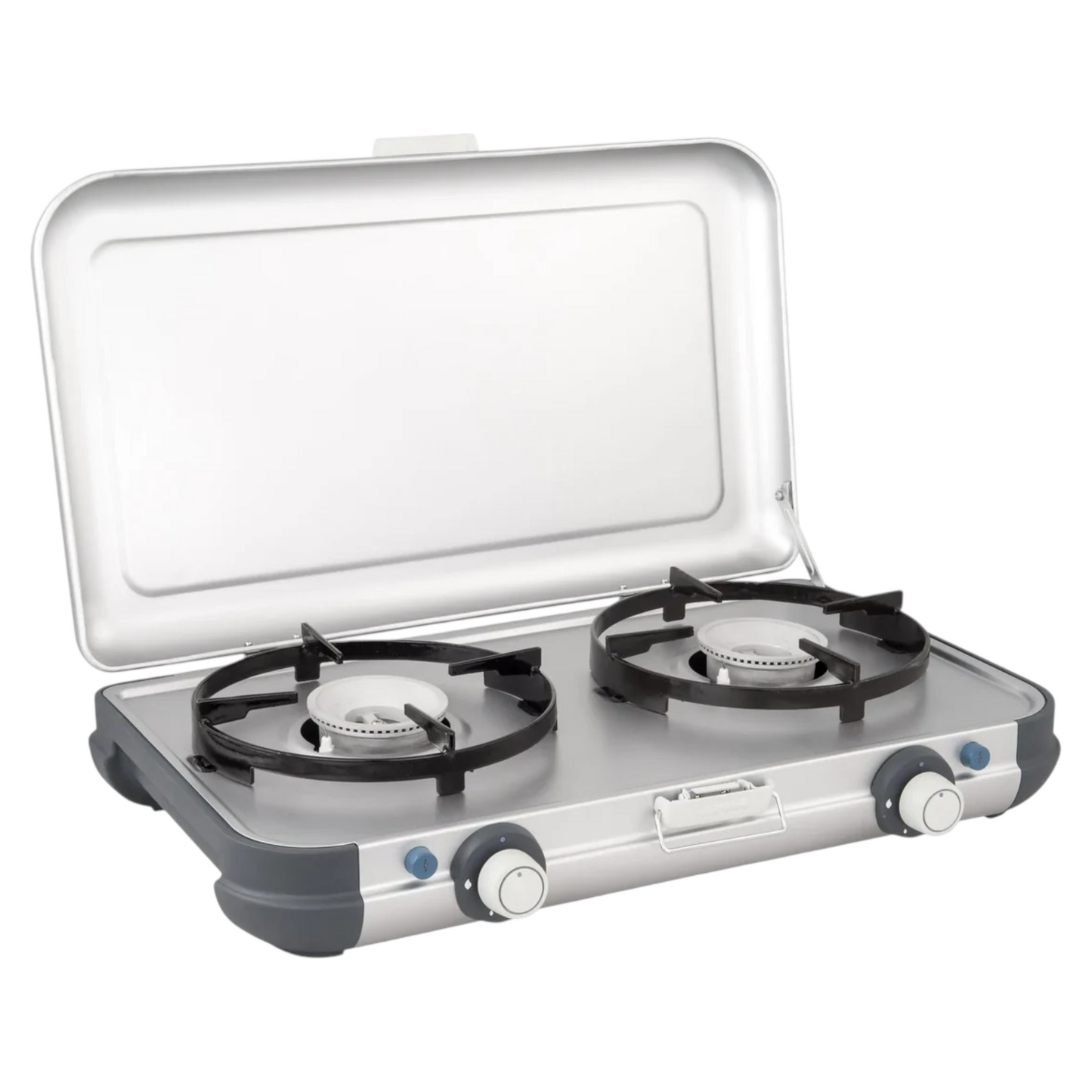Dual-Burner Lightweight Camping Gas Stove with Integrated Piezo Ignition (CV Cartridge System)