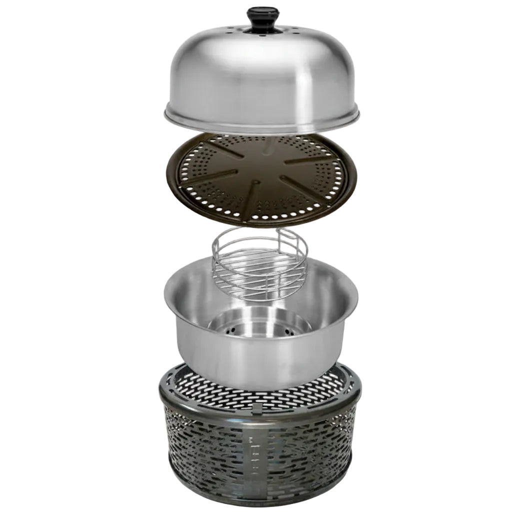 Compact Portable Charcoal BBQ Grill & Multi-Cook Oven System with Cool-Touch Base
