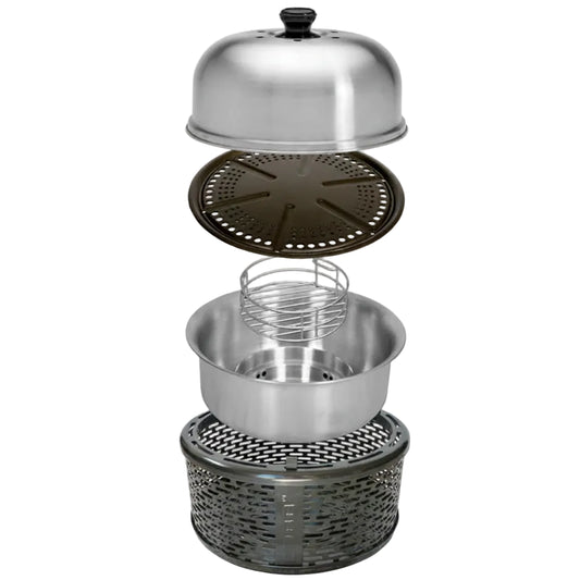 Compact Portable Charcoal BBQ Grill & Multi-Cook Oven System with Cool-Touch Base