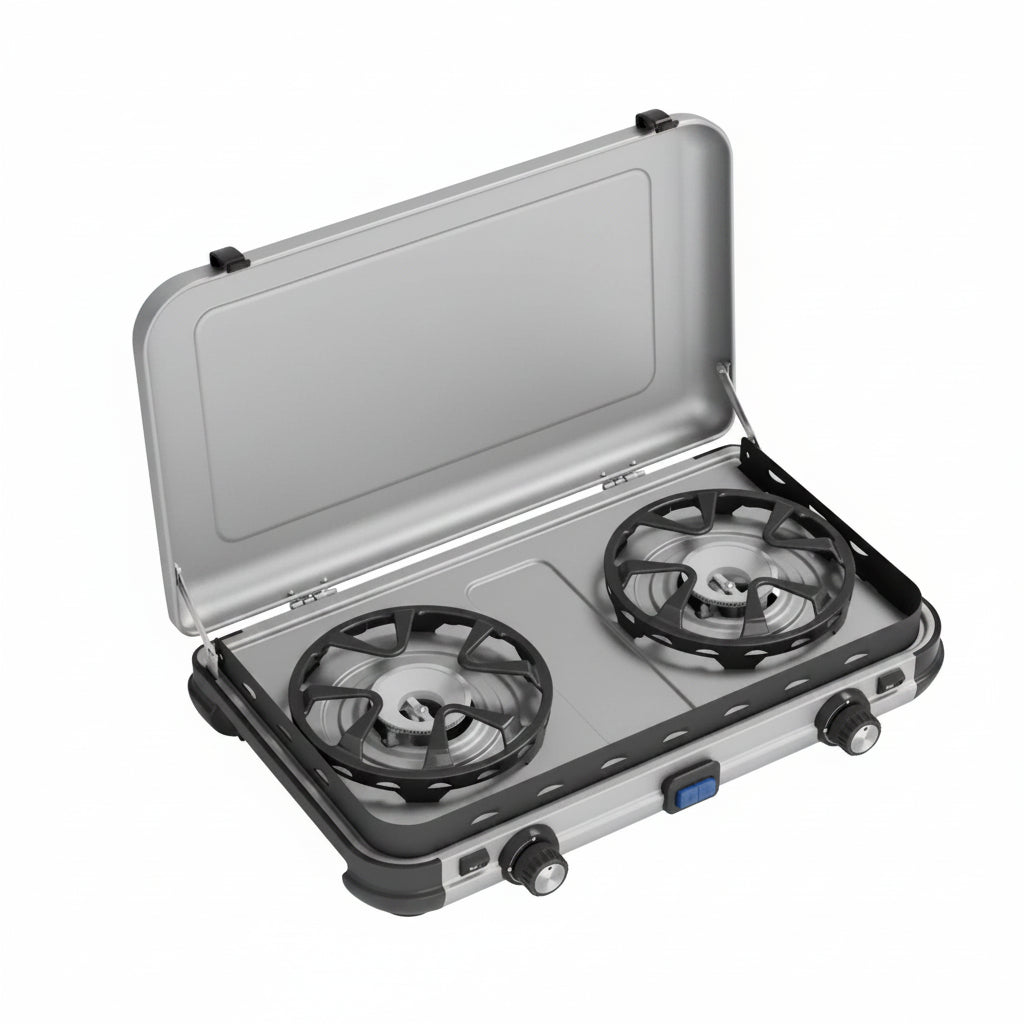 Dual-Burner Tabletop Gas Stove with Enhanced FlameShield Technology