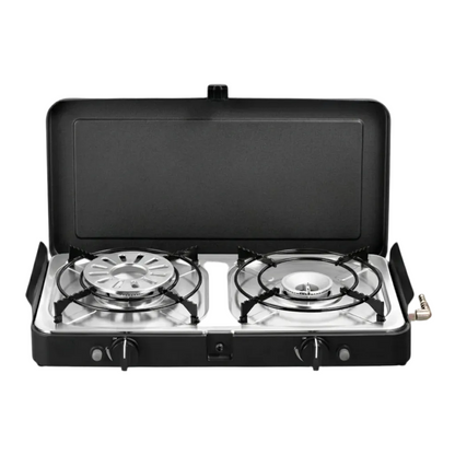 Compact Portable Dual-Burner Tabletop Gas Stove & Grill System with Piezo