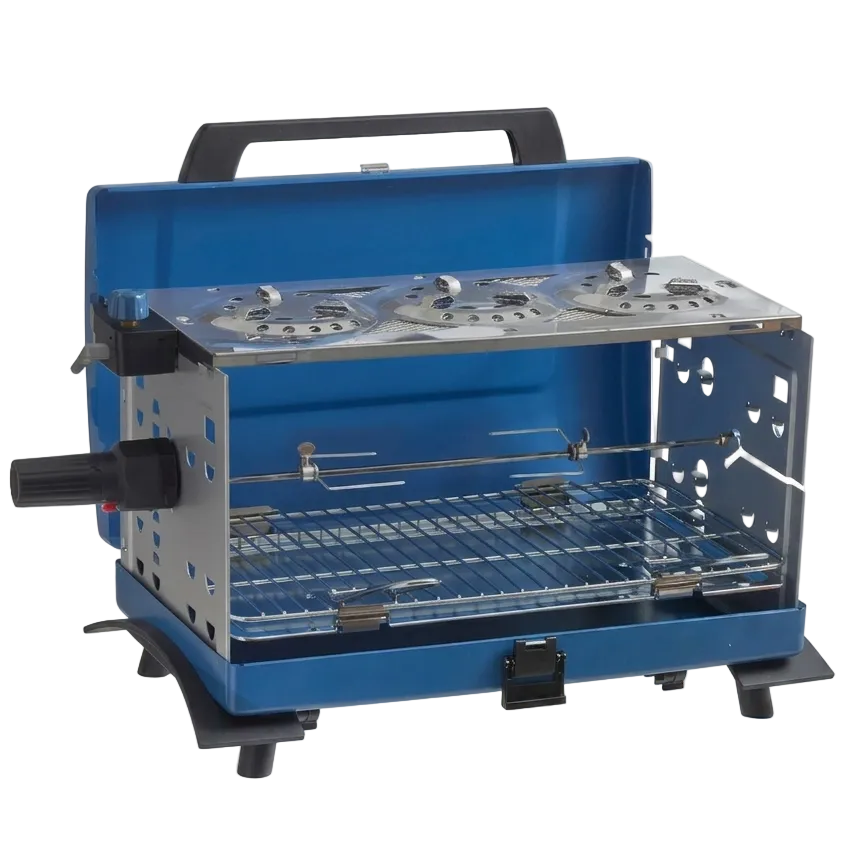 3-in-1 Portable Suitcase Gas Grill with Infrared Overhead Burner and Rotisserie (50 mbar)