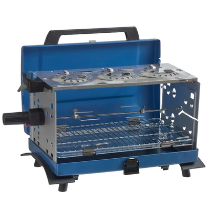3-in-1 Portable Suitcase Gas Grill with Infrared Overhead Burner and Rotisserie (50 mbar)