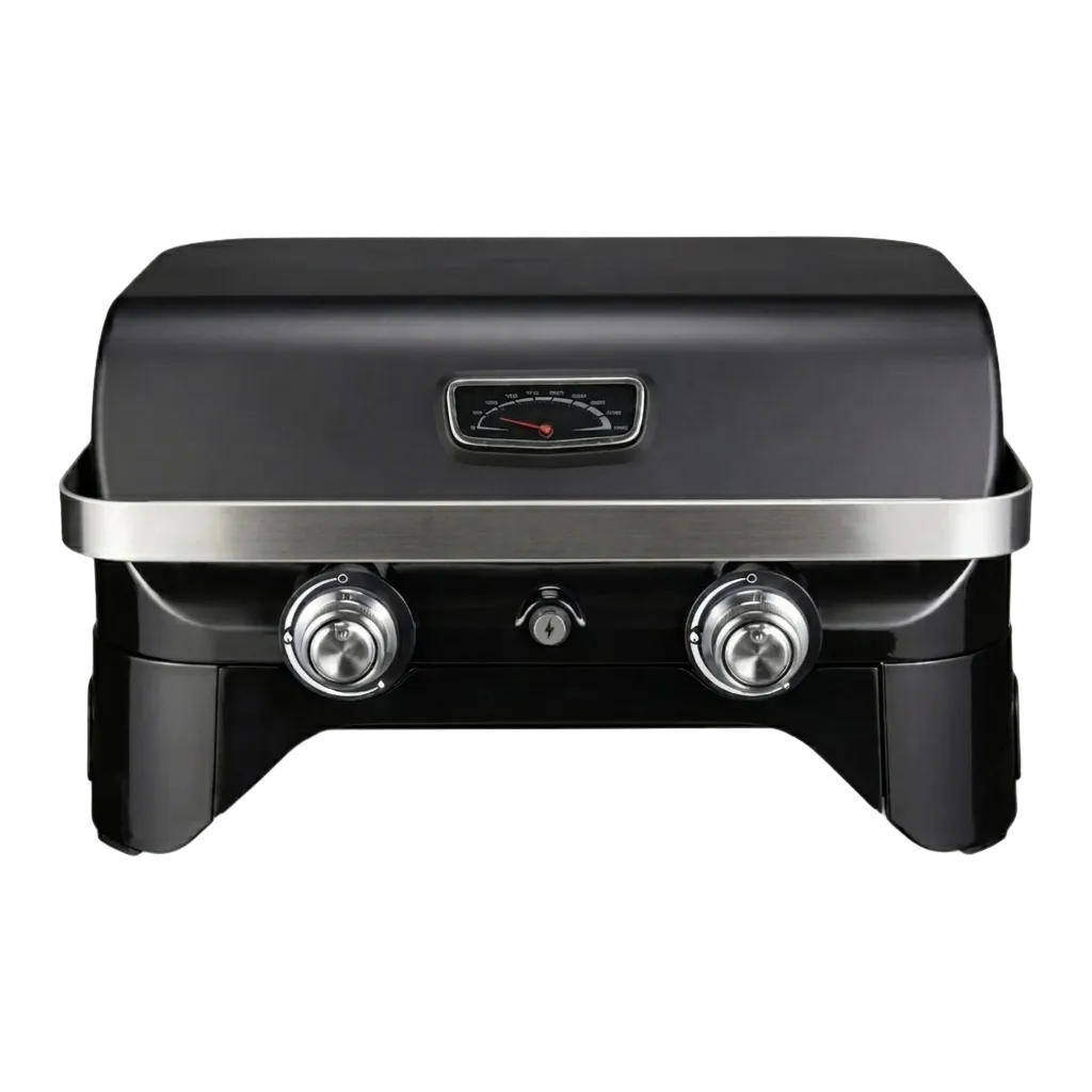 Dual-Burner Tabletop Gas Grill with Analog Thermometer and Blue Flame Burners