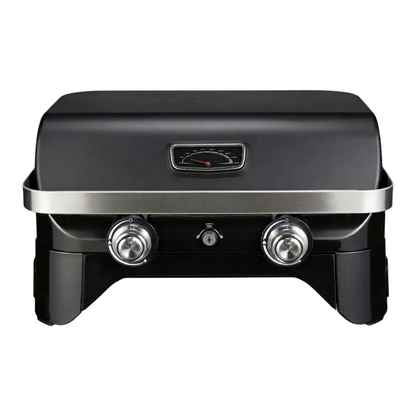 Dual-Burner Tabletop Gas Grill with Analog Thermometer and Blue Flame Burners