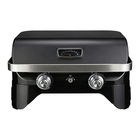 Dual-Burner Tabletop Gas Grill with Analog Thermometer and Blue Flame Burners