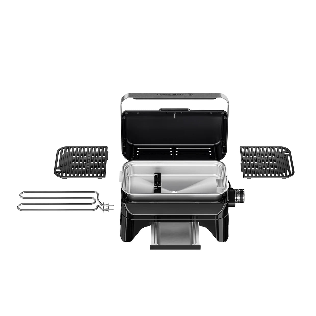 Ultra-Portable Single-Element Electric Tabletop Barbecue with Cast Iron Grate
